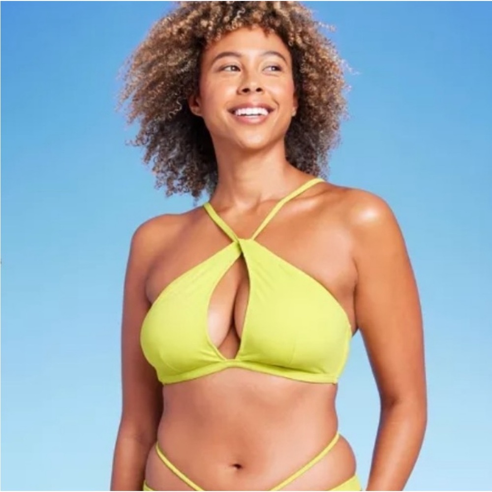 NWOT: Shade & Shore Lime Green Keyhole
Halter Bikini Top DD and medium bottoms